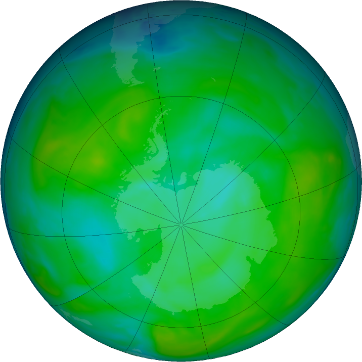 Antarctic ozone map for 30 December 2019